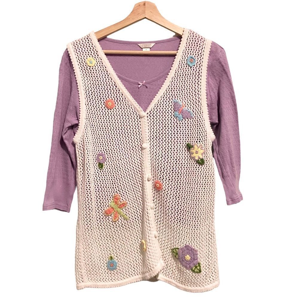 Vintage Christopher & Banks Floral Embroidered Cottagecore/Grandma Sweater in M